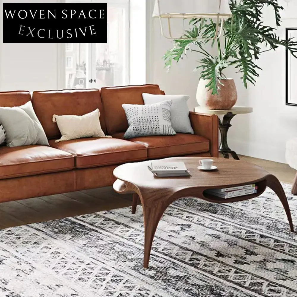 Modern Walnut Solid Wood Round Coffee Table with Three Legs for Living Room