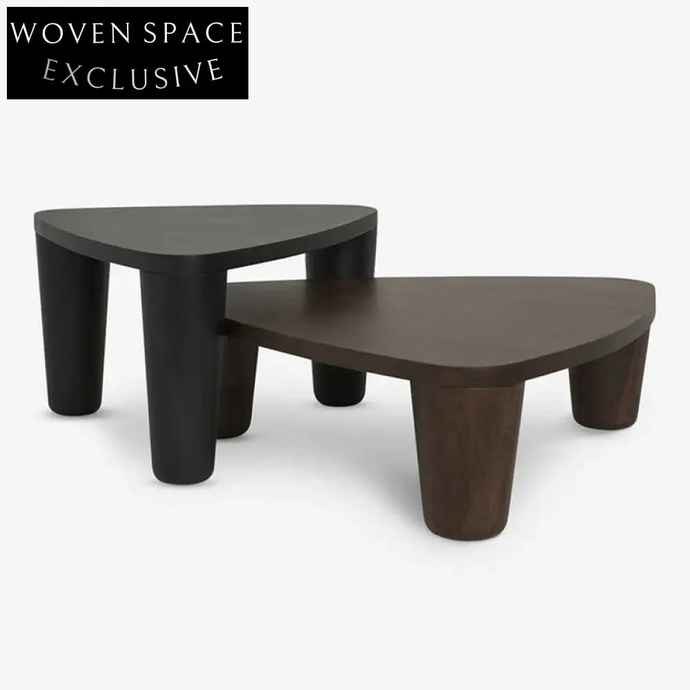Modern Walnut Solid Wood Triangle High-Low Coffee Table Set for Living Room