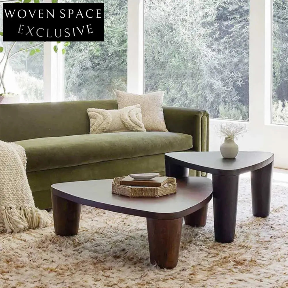 Modern Walnut Solid Wood Triangle High-Low Coffee Table Set for Living ...