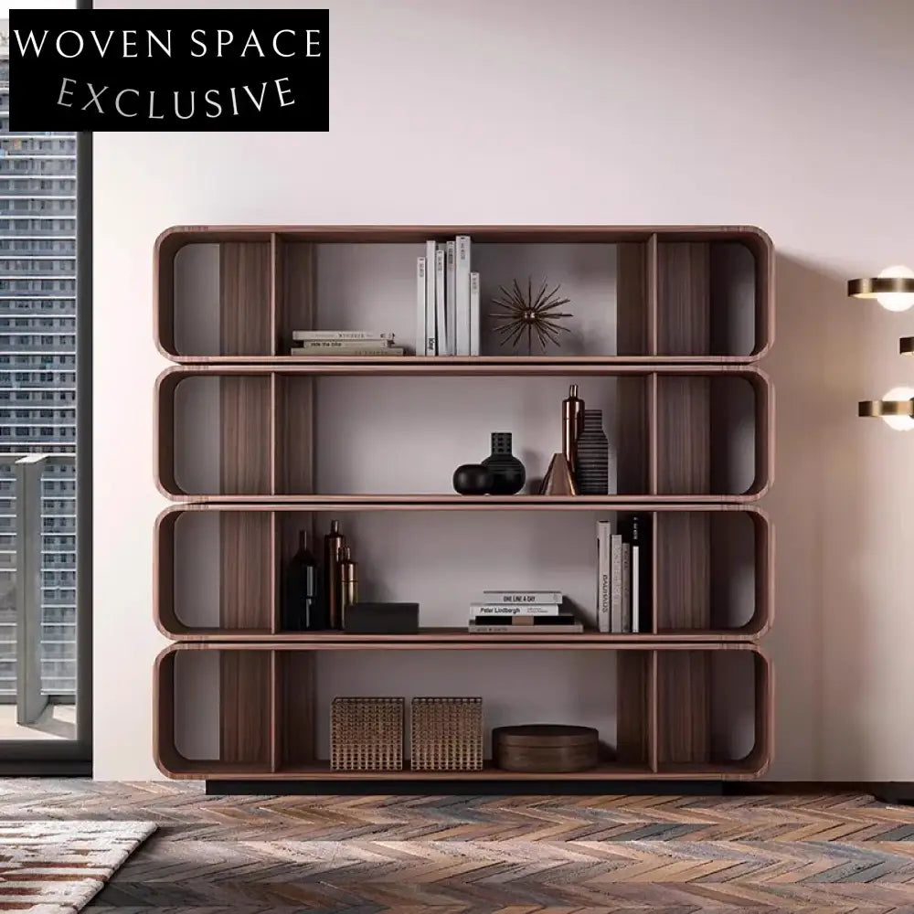 Modern Walnut Wood Floor Bookcase Side Console Cabinet for Home Display