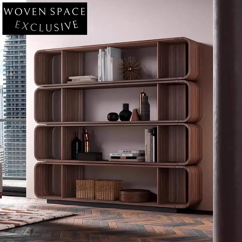 Modern Walnut Wood Floor Bookcase Side Console Cabinet for Home Display