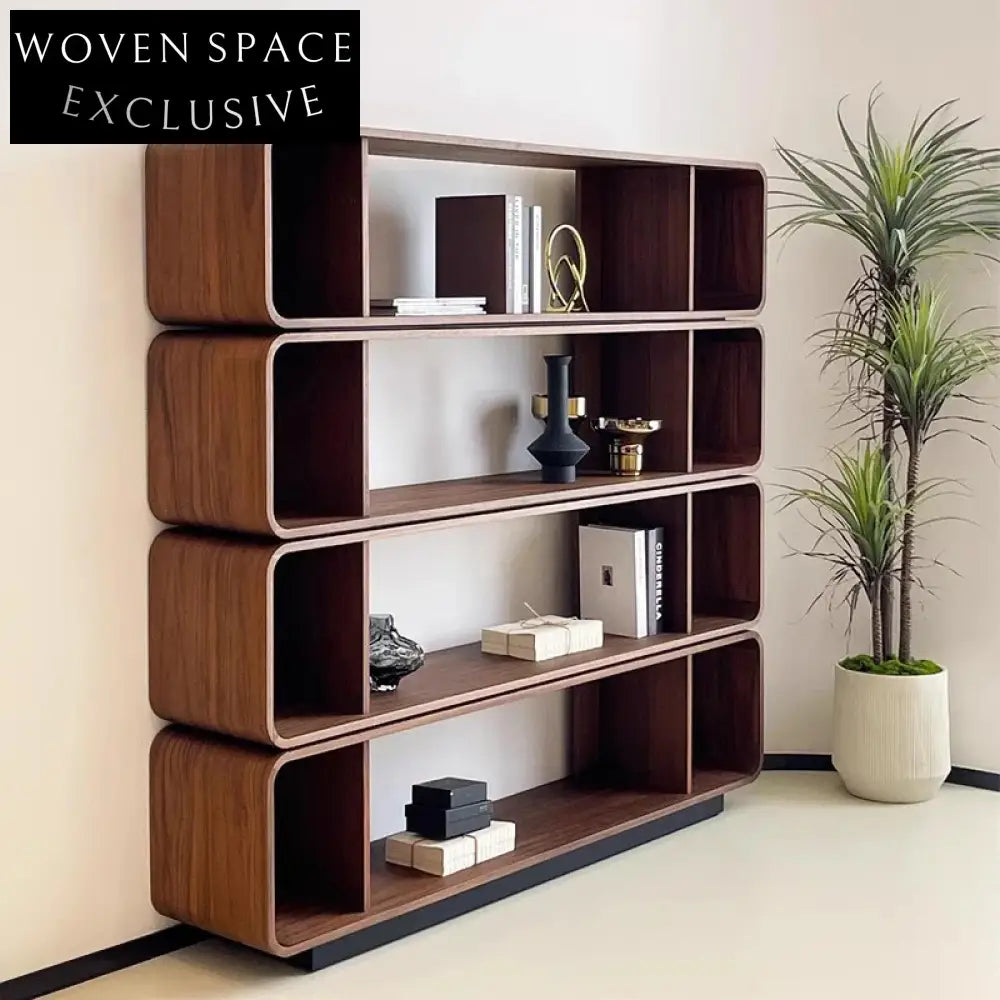 Modern Walnut Wood Floor Bookcase Side Console Cabinet for Home Display