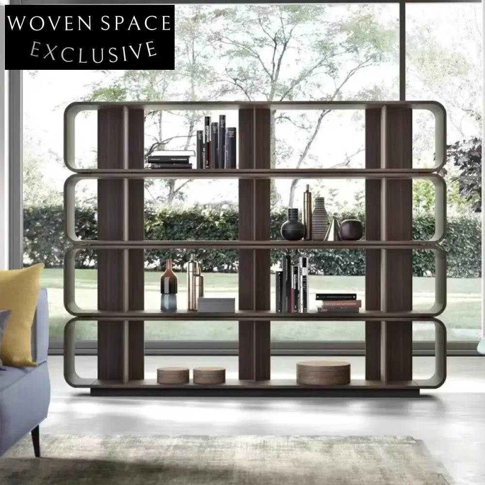 Modern Walnut Wood Floor Bookcase Side Console Cabinet for Home Display