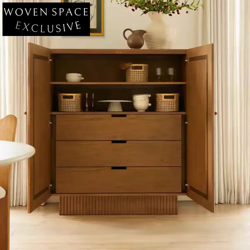 Modern Walnut Wood Sideboard Buffet with Dual Doors Storage Cabinet