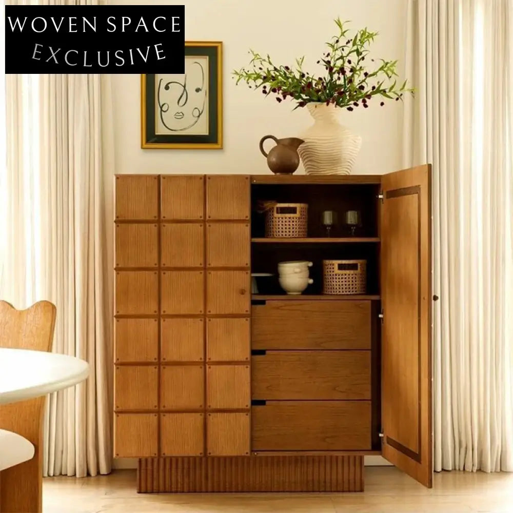 Modern Walnut Wood Sideboard Buffet with Dual Doors Storage Cabinet