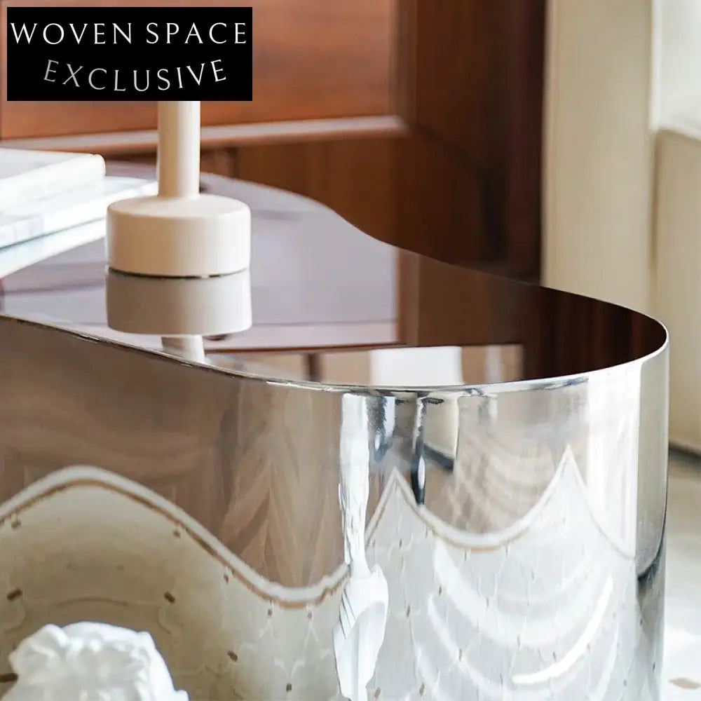 Modern Wavy Silver Steel Frame Living Room Center Coffee Table