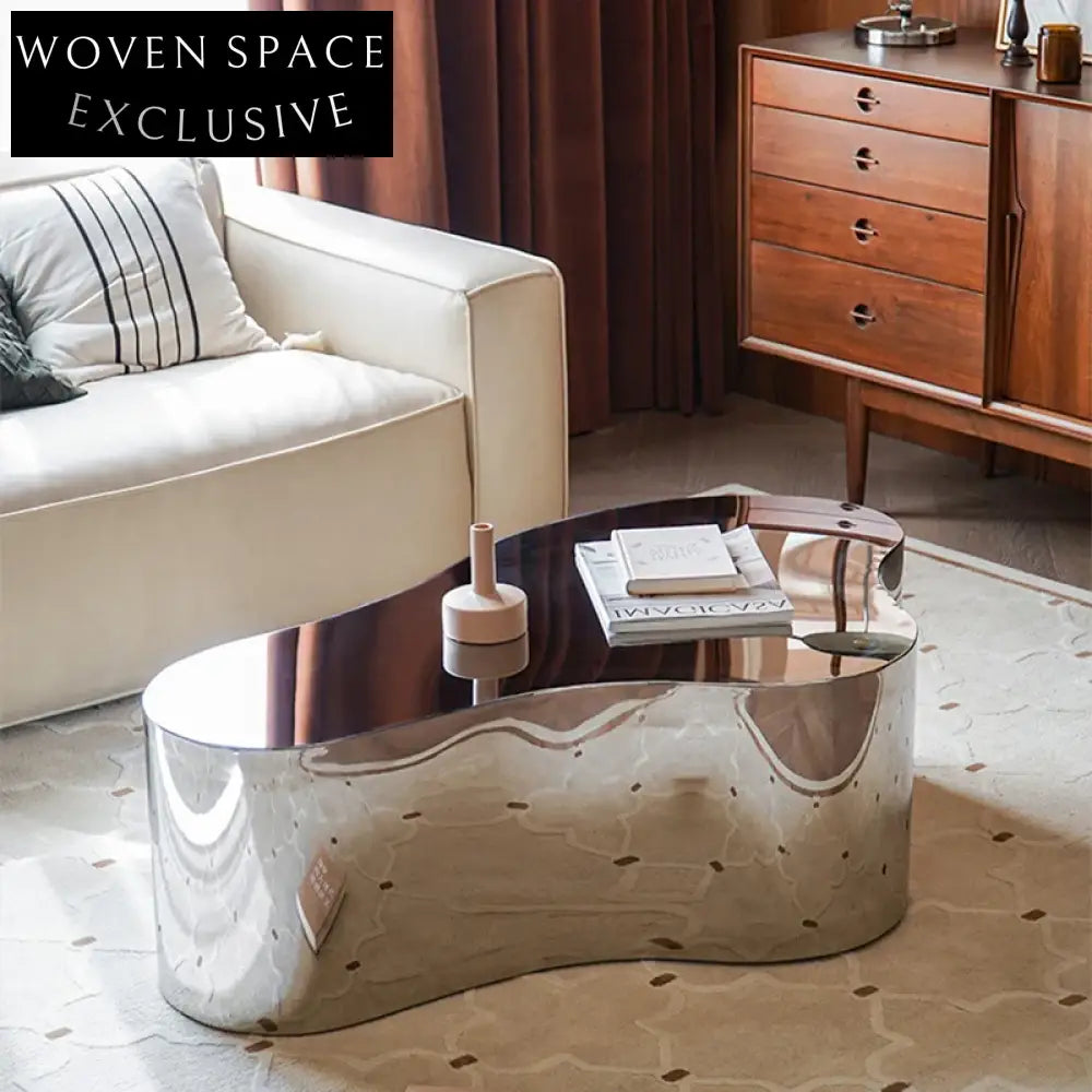 Modern Wavy Silver Steel Frame Living Room Center Coffee Table