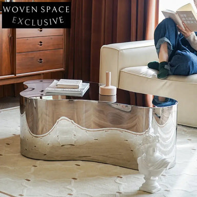 Modern Wavy Silver Steel Frame Living Room Center Coffee Table