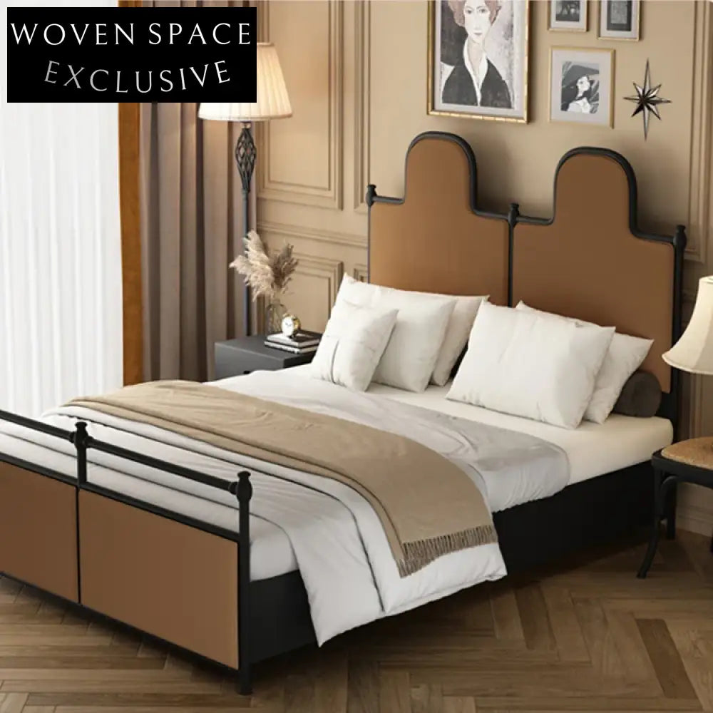 Modern Wavy Upholstered King Bed Frame - Pink Fabric & Wood Design