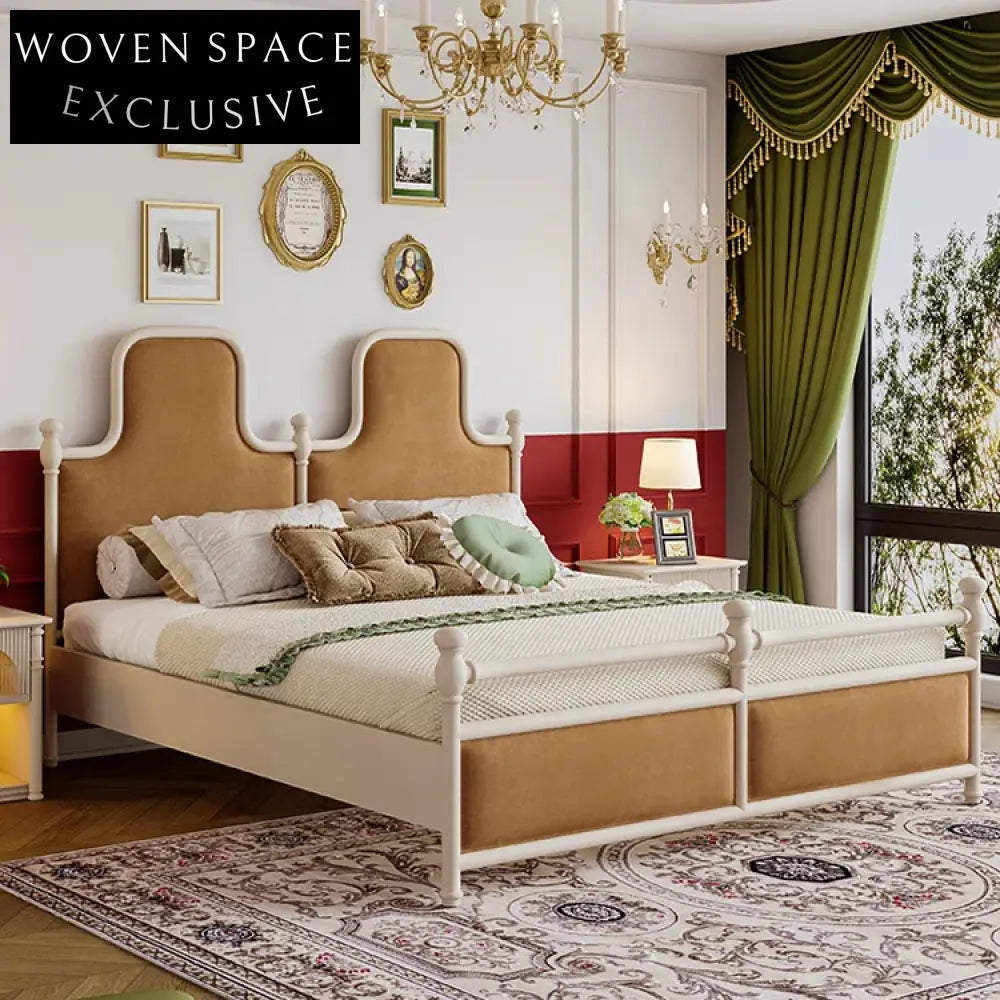 Modern Wavy Upholstered King Bed Frame - Pink Fabric & Wood Design