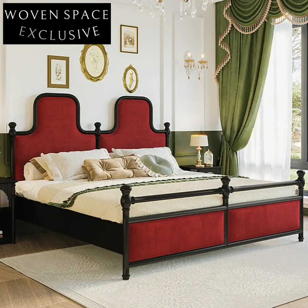 Modern Wavy Upholstered King Bed Frame - Pink Fabric & Wood Design