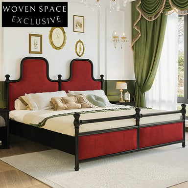 Modern Wavy Upholstered King Bed Frame - Pink Fabric & Wood Design