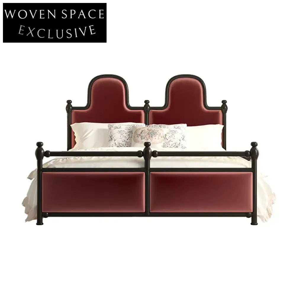 Modern Wavy Upholstered King Bed Frame - Pink Fabric & Wood Design