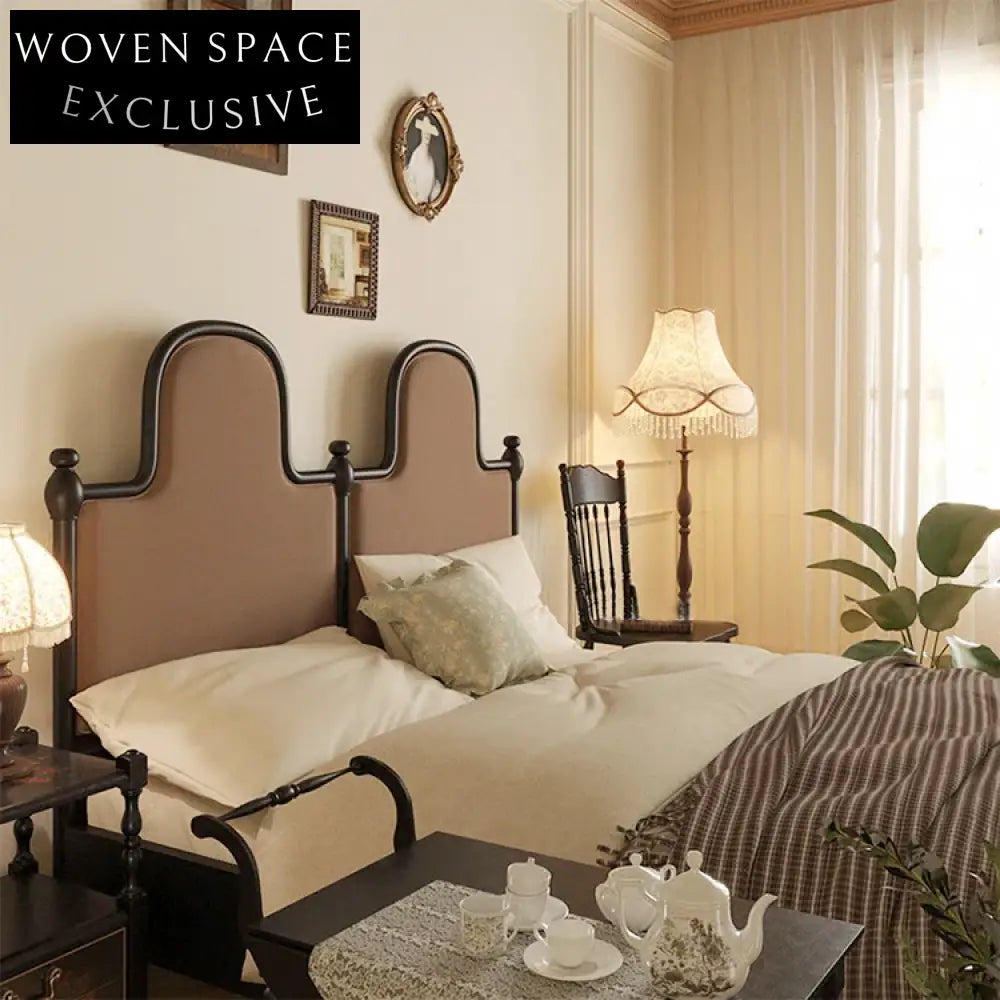 Modern Wavy Upholstered King Bed Frame - Pink Fabric & Wood Design