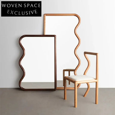 Modern Wavy Wood Frame Full Length Floor Mirror for Living Room Bedroom