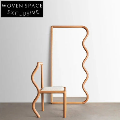 Modern Wavy Wood Frame Full Length Floor Mirror for Living Room Bedroom