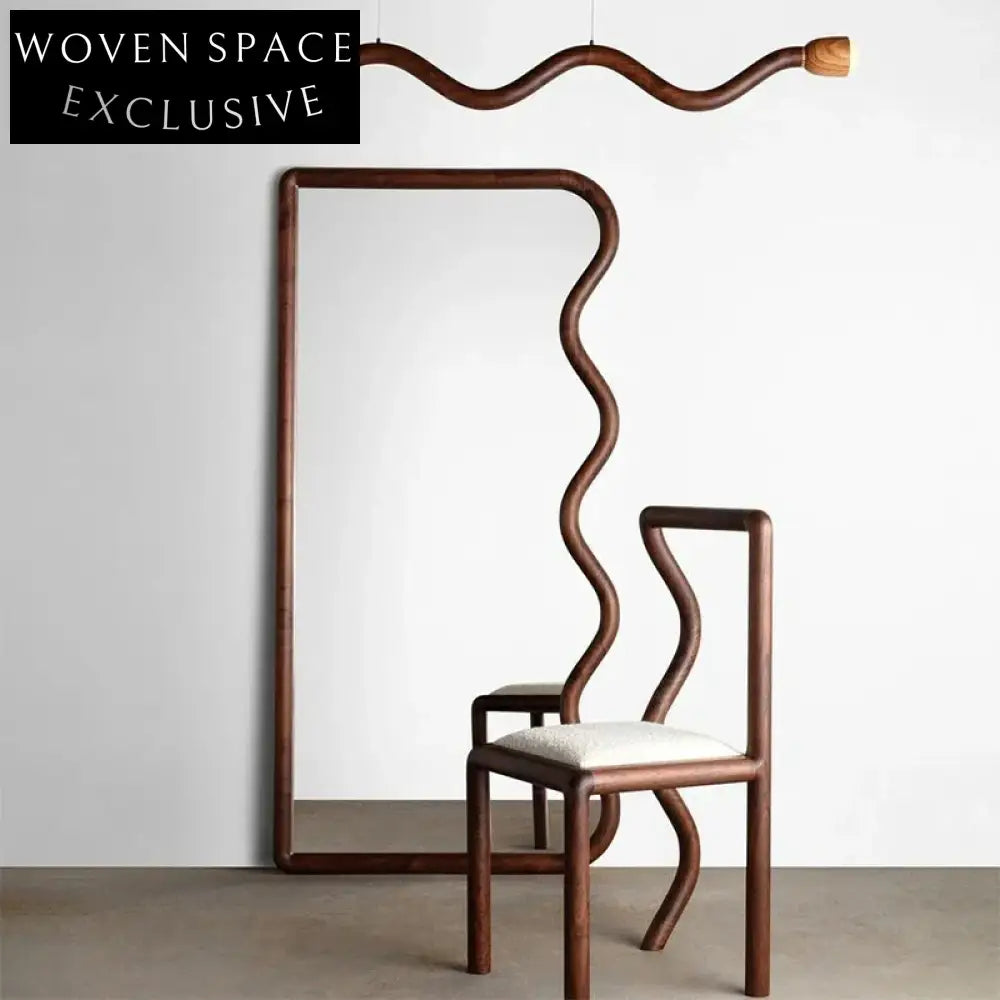 Modern Wavy Wood Frame Full Length Floor Mirror for Living Room Bedroom