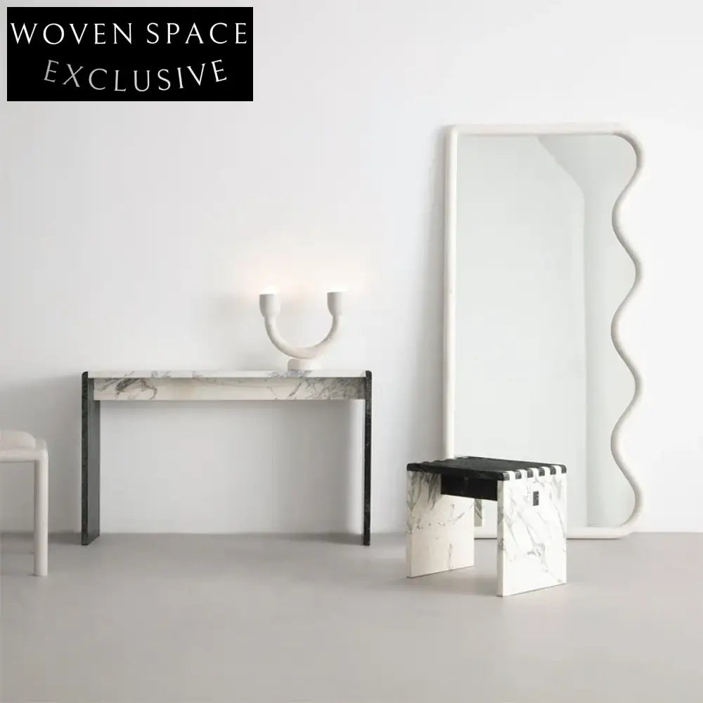 Modern Wavy Wood Frame Full Length Floor Mirror for Living Room Bedroom