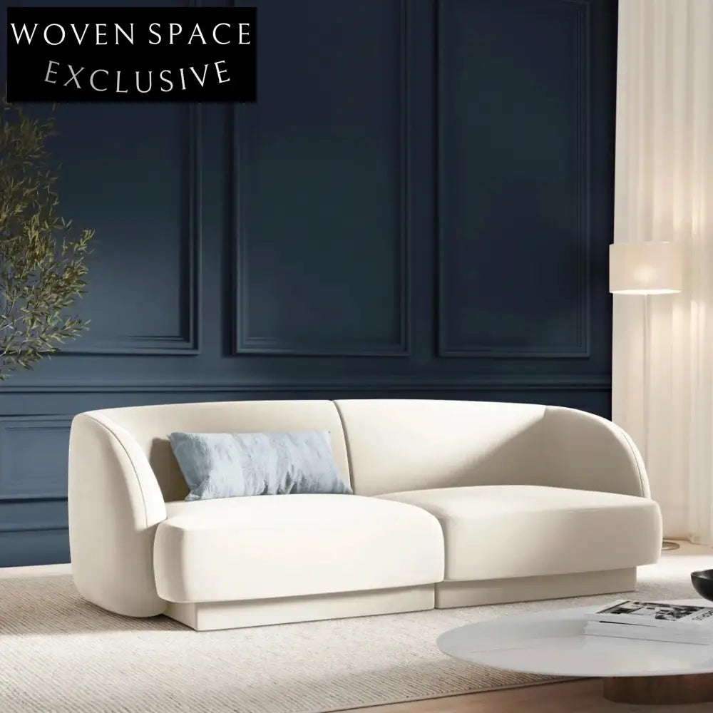 Modern 3-Seater White Fabric Sofa Couch, Plush Living Room Furniture