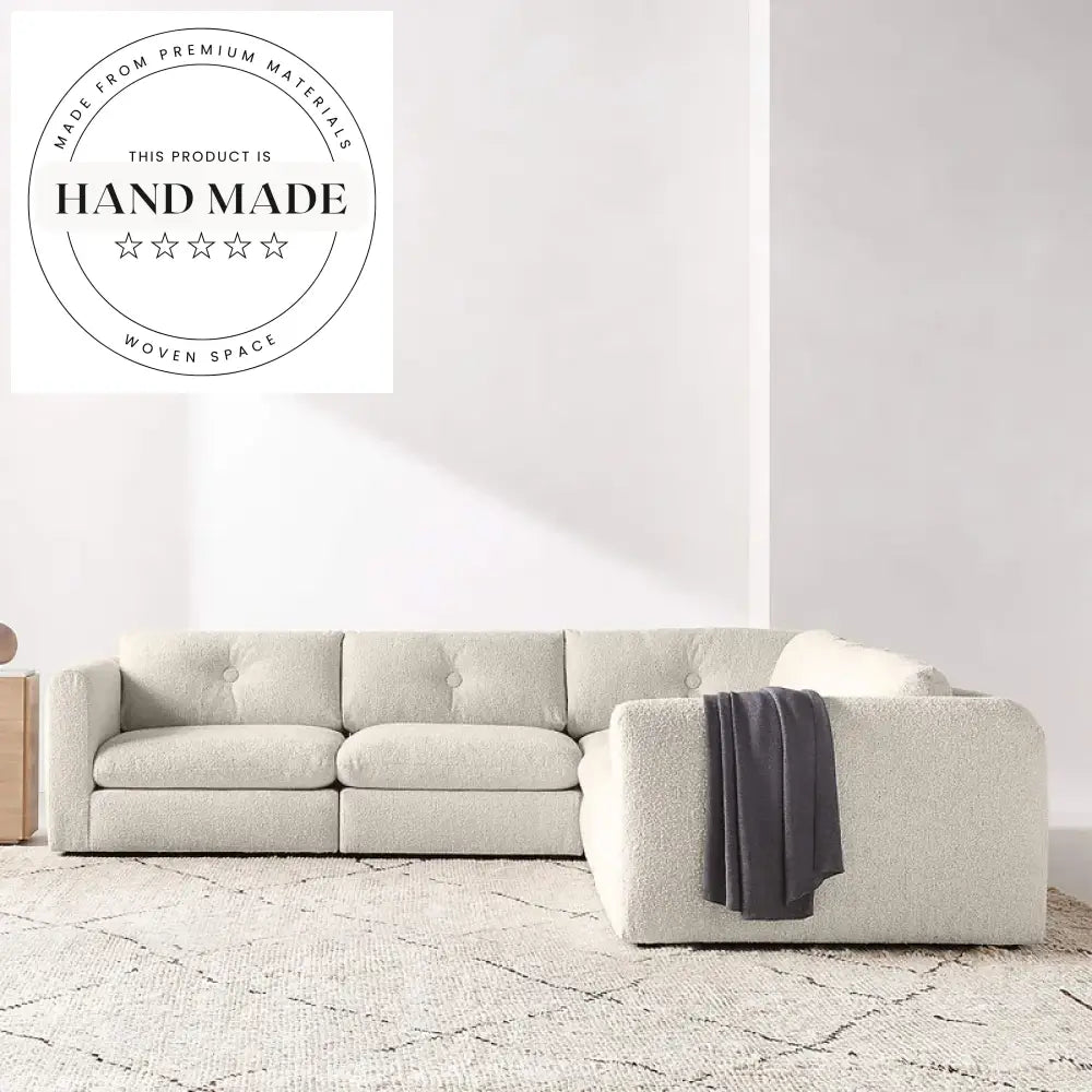 Modern White Boucle Fabric Comfortable 3 Seater Sectional Sofa