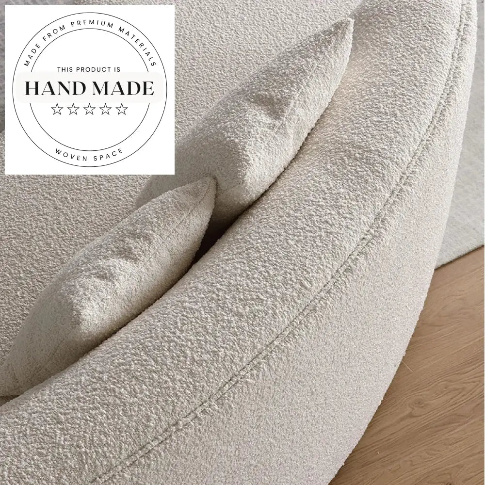 Modern White Boucle Fabric Curved L-Shape Sectional Living Room Sofa