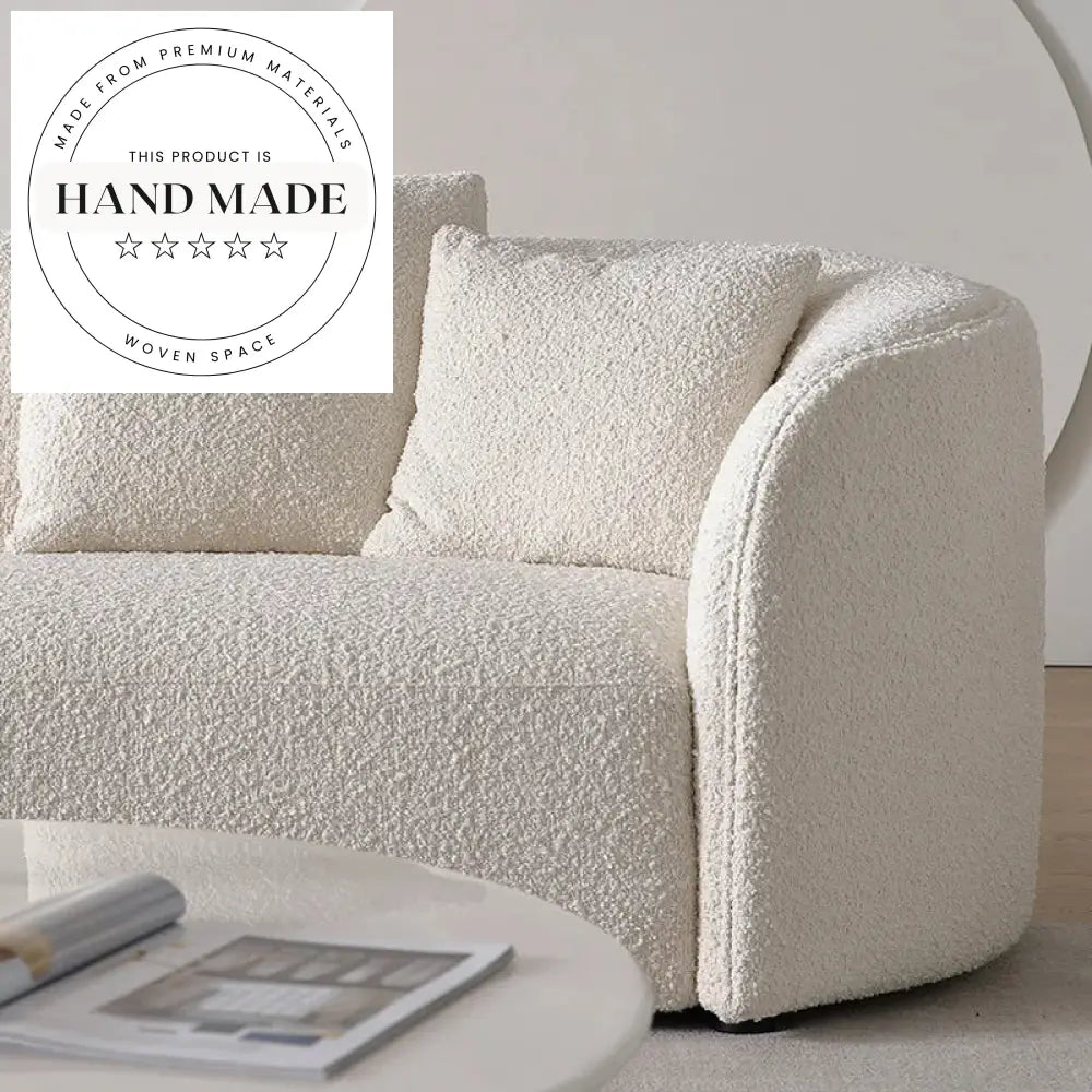 Modern White Boucle Fabric Curved L-Shape Sectional Living Room Sofa