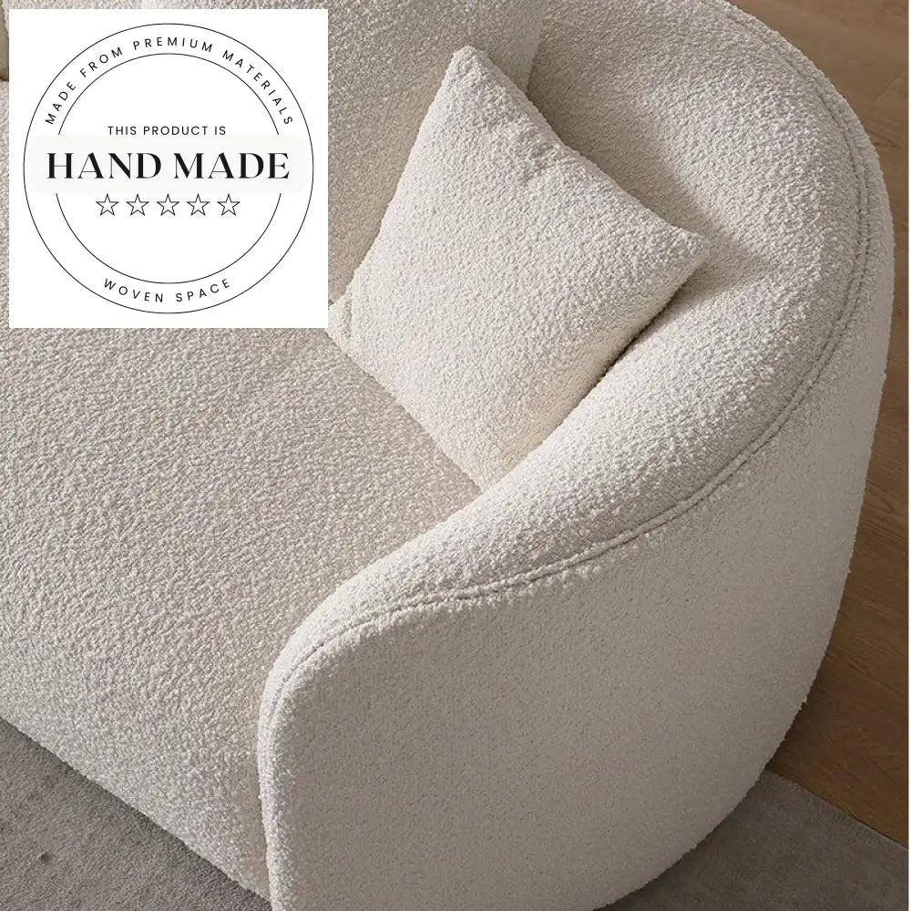 Modern White Boucle Fabric Curved L-Shape Sectional Living Room Sofa