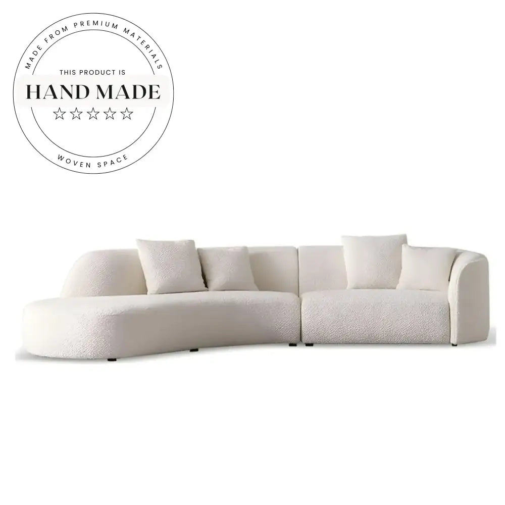 Modern White Boucle Fabric Curved L-Shape Sectional Living Room Sofa