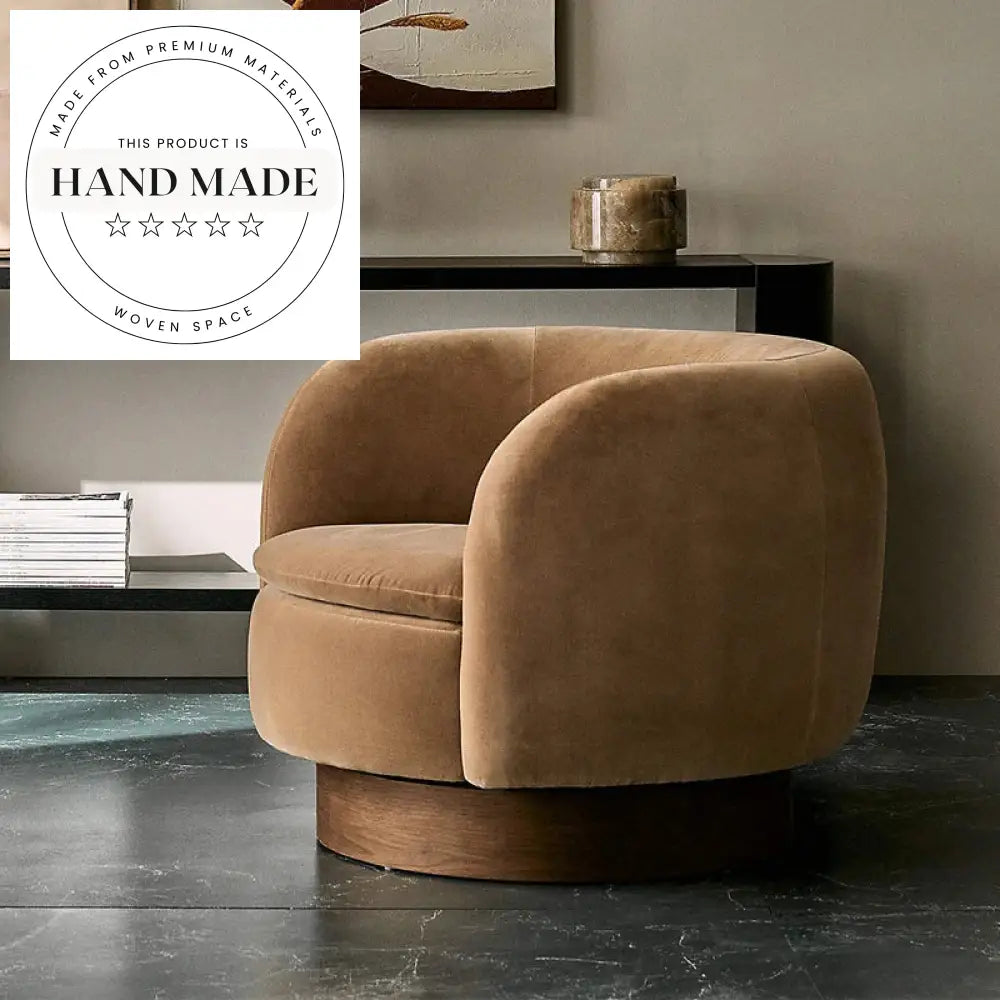 Modern White Boucle Fabric Swivel Accent Chair with Solid Wood Base