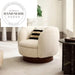 Modern White Boucle Fabric Swivel Accent Chair with Solid Wood Base