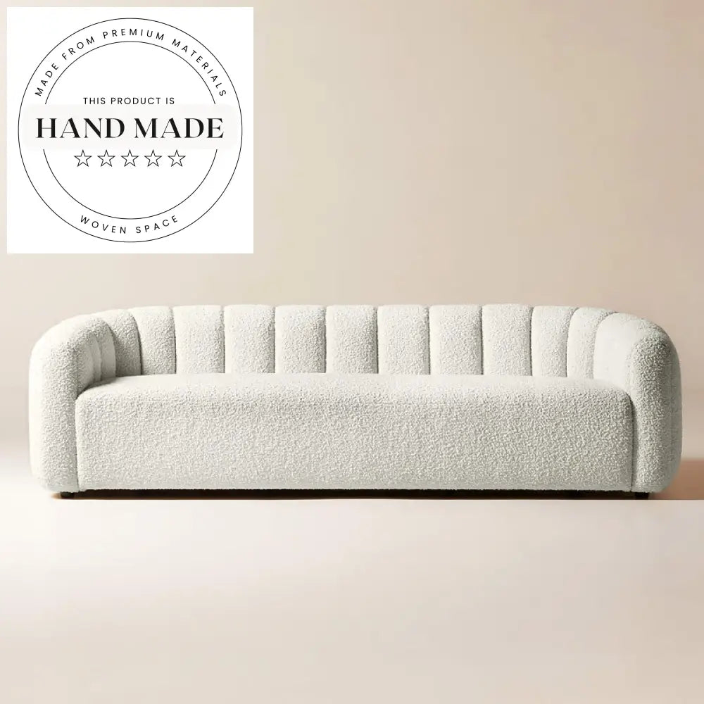 Modern White Channeled Boucle Fabric Living Room Loveseat Sofa