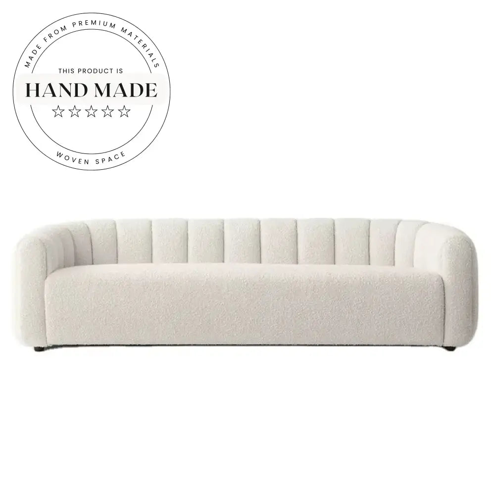 Modern White Channeled Boucle Fabric Living Room Loveseat Sofa
