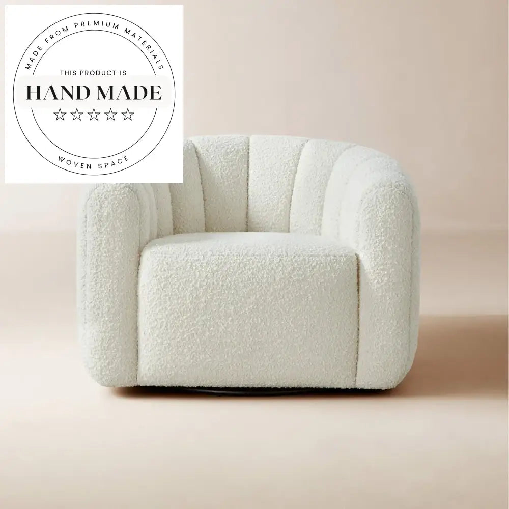 Modern White Channeled Boucle Fabric Living Room Loveseat Sofa