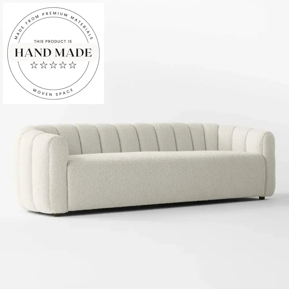 Modern White Channeled Boucle Fabric Living Room Loveseat Sofa