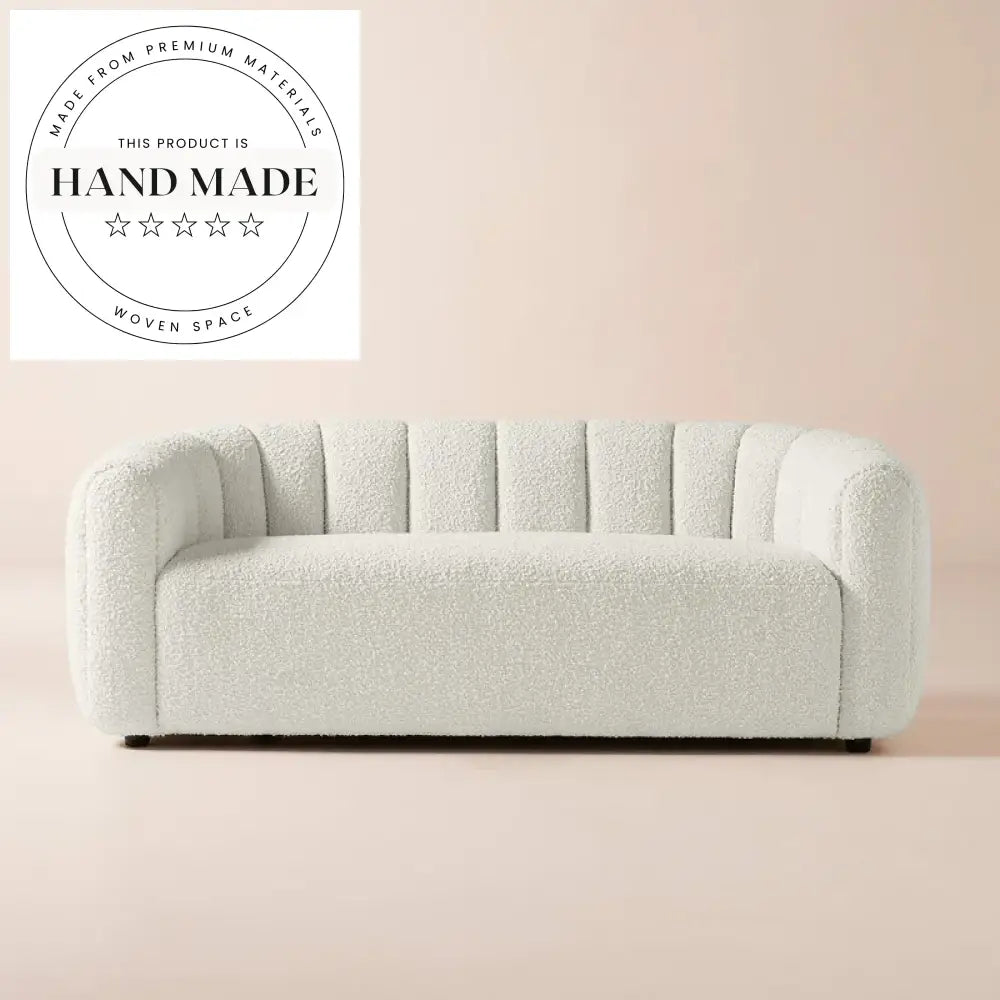 Modern White Channeled Boucle Fabric Living Room Loveseat Sofa