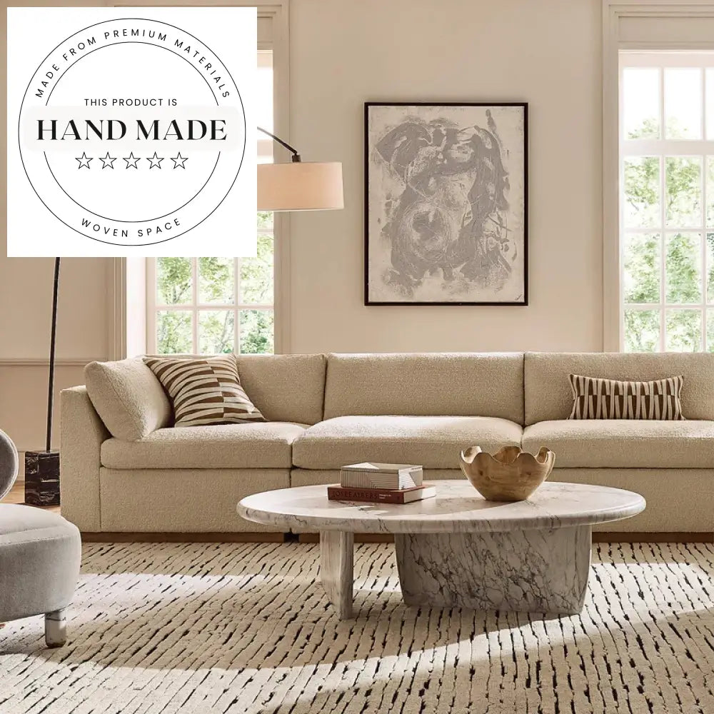Modern White Fabric L-Shape Three Seater Wooden Sectional Sofa