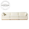 Modern White Fabric L-Shape Three Seater Wooden Sectional Sofa