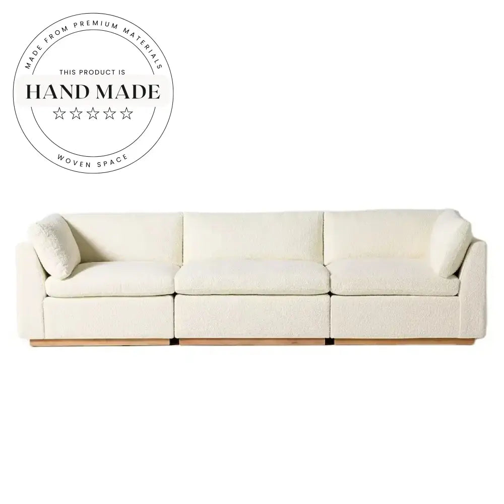Modern White Fabric L-Shape Three Seater Wooden Sectional Sofa