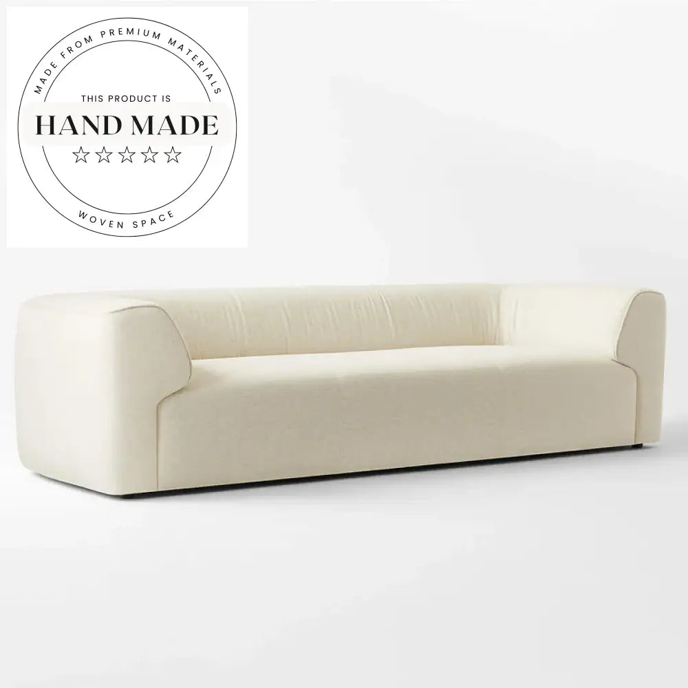 Modern White Flax Fabric 3 Seater Apartment Living Room Sofa