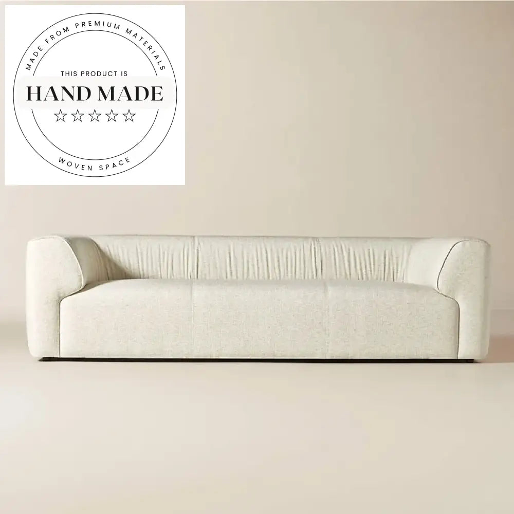 Modern White Flax Fabric 3 Seater Apartment Living Room Sofa