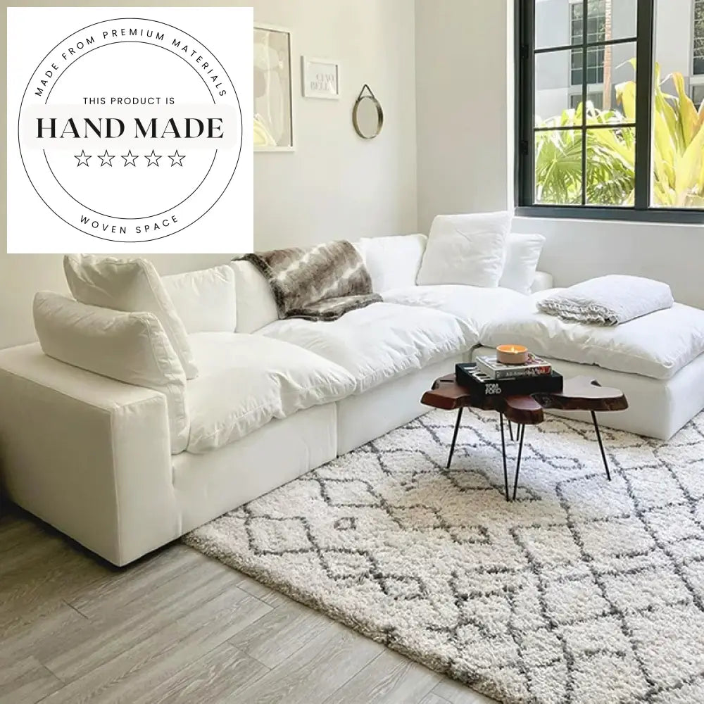 Modern White Flax Fabric Modular Sectional Down Filled Cloud Sofa