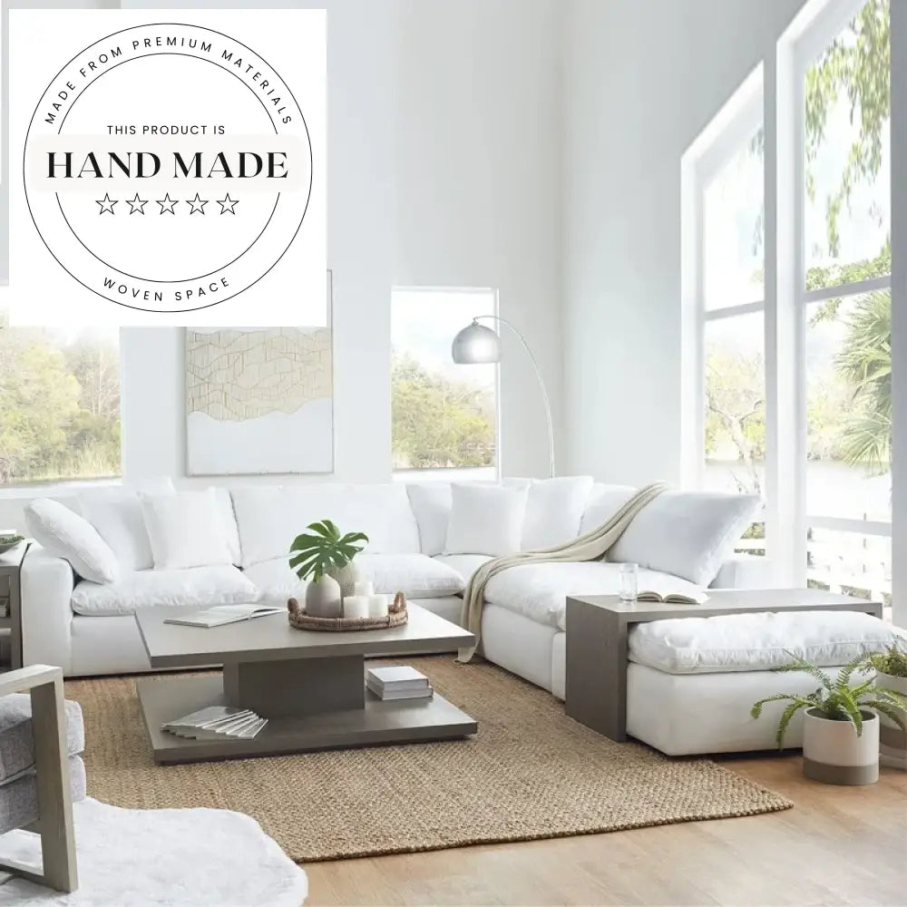 Modern White Flax Fabric Modular Sectional Down Filled Cloud Sofa