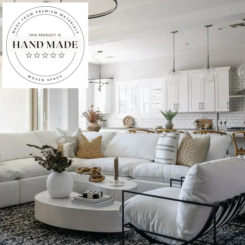 Modern White Flax Fabric Modular Sectional Down Filled Cloud Sofa