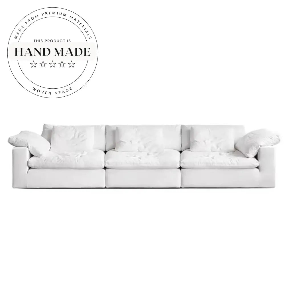 Modern White Flax Fabric Modular Sectional Down Filled Cloud Sofa