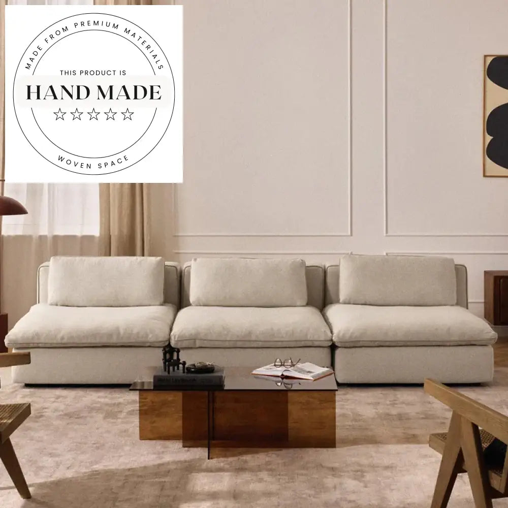 Modern White Linen Fabric Modular Cloud Sectional Living Room Sofa