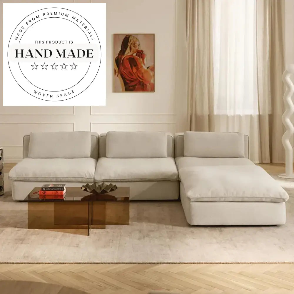 Modern White Linen Fabric Modular Cloud Sectional Living Room Sofa
