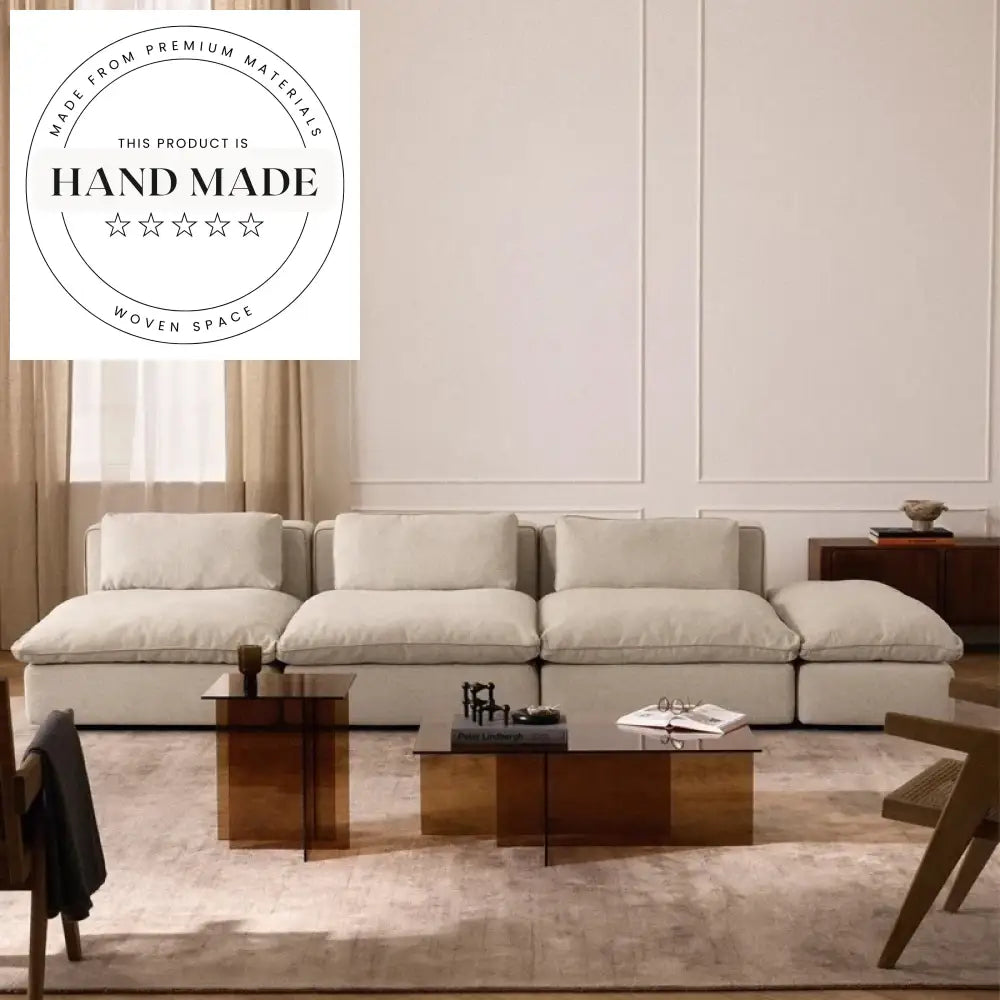 Modern White Linen Fabric Modular Cloud Sectional Living Room Sofa