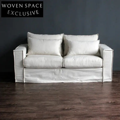 Modern White Linen Slipcovered 3-Seat Sofa for Living Room Furniture Decor