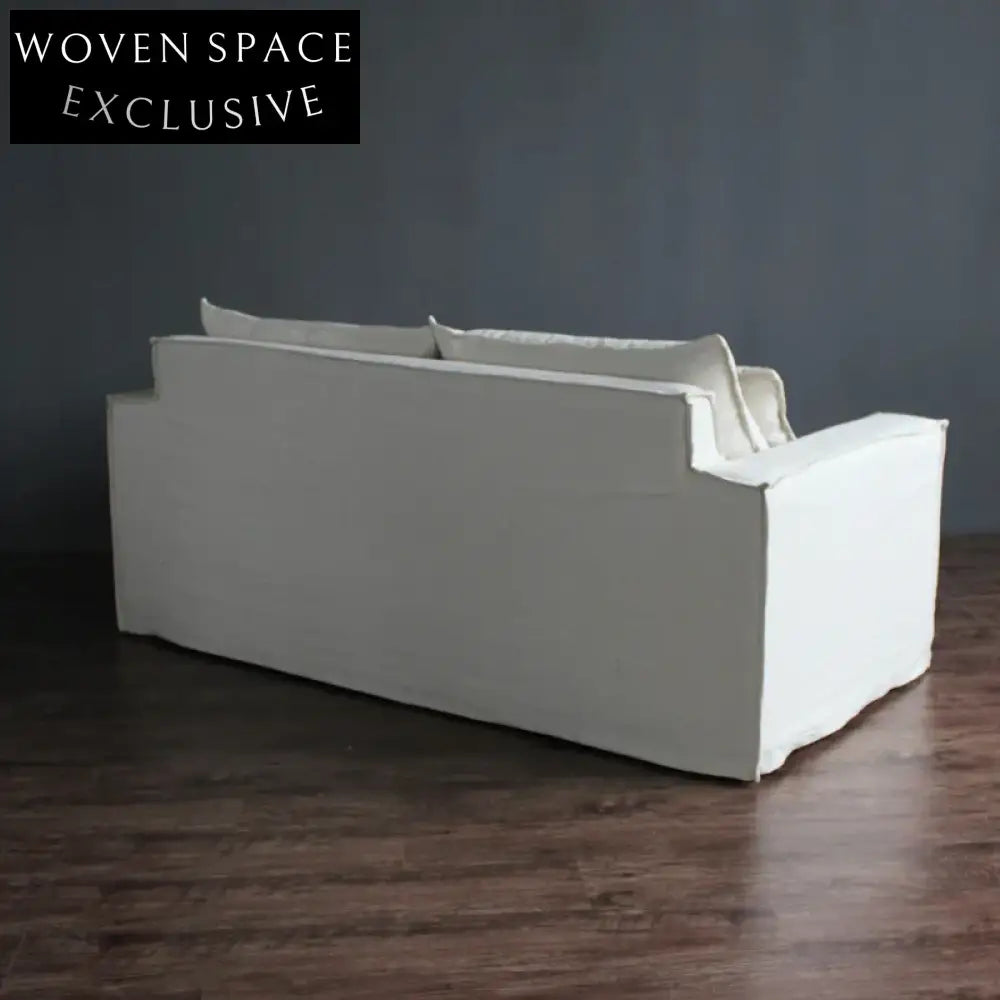 Modern White Linen Slipcovered 3-Seat Sofa for Living Room Furniture Decor