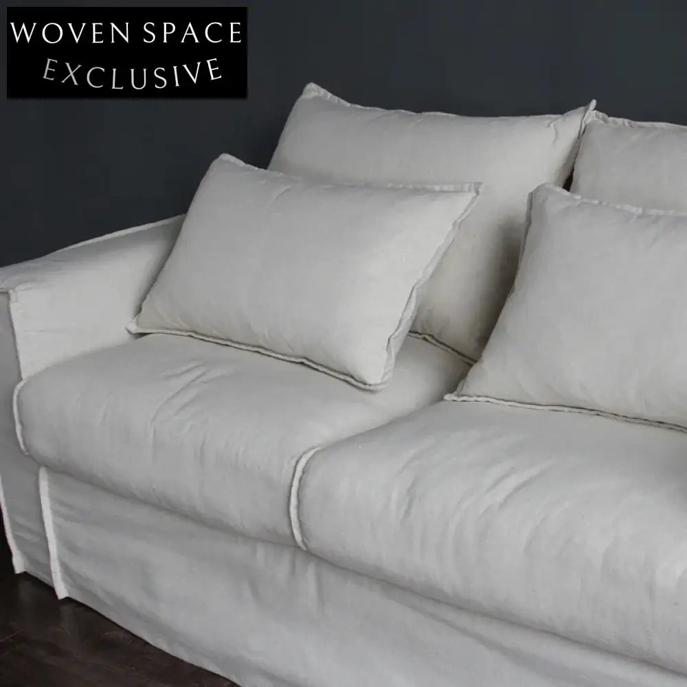 Modern White Linen Slipcovered 3-Seat Sofa for Living Room Furniture Decor